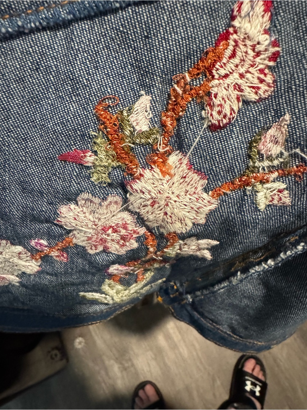 VTG Carrie Allen Patchwork Denim Jacket M Embellished Wearable Art Y2K Boho - Picture 13 of 15